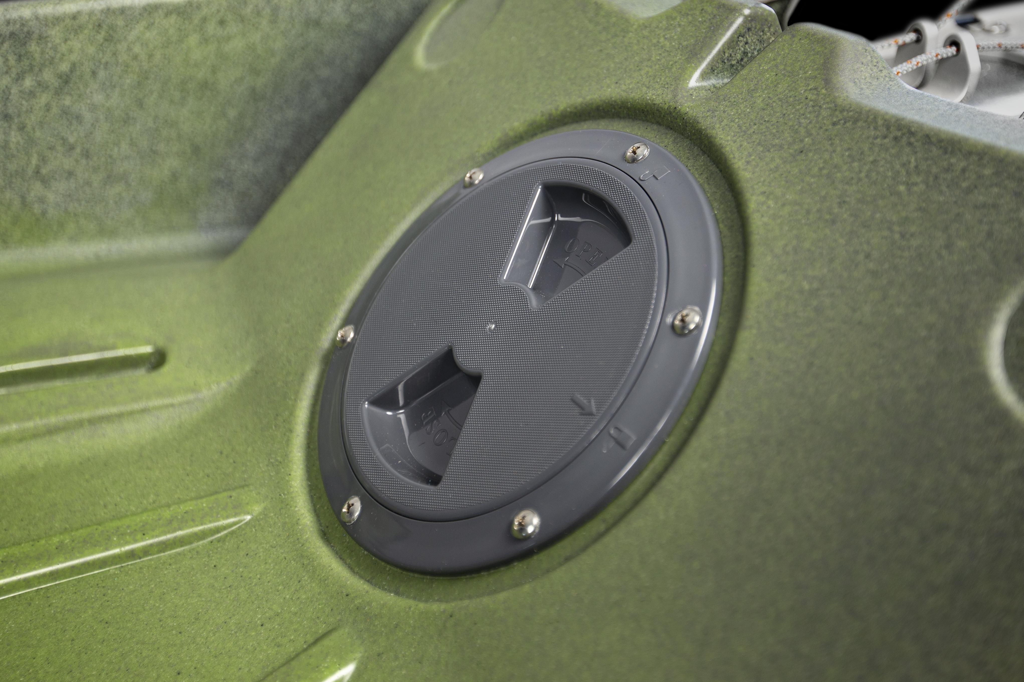 Close up photo of Stern Access Hatch on Recon HD Kayak